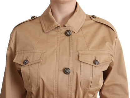 Dolce &amp; Gabbana Chic Beige Button Down Frakke med Udsmykninger