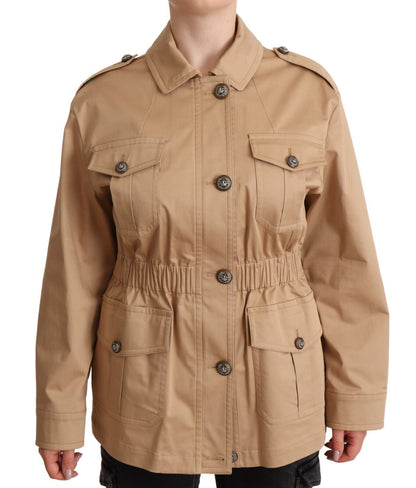 Dolce &amp; Gabbana Chic Beige Button Down Frakke med Udsmykninger