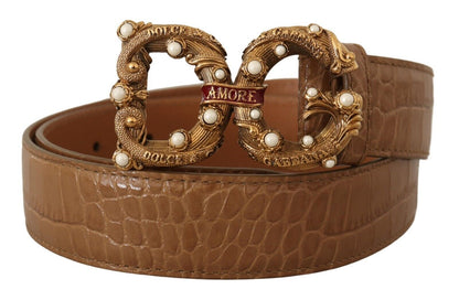 Curea Amore din piele croco elegantă Dolce &amp; Gabbana cu perle