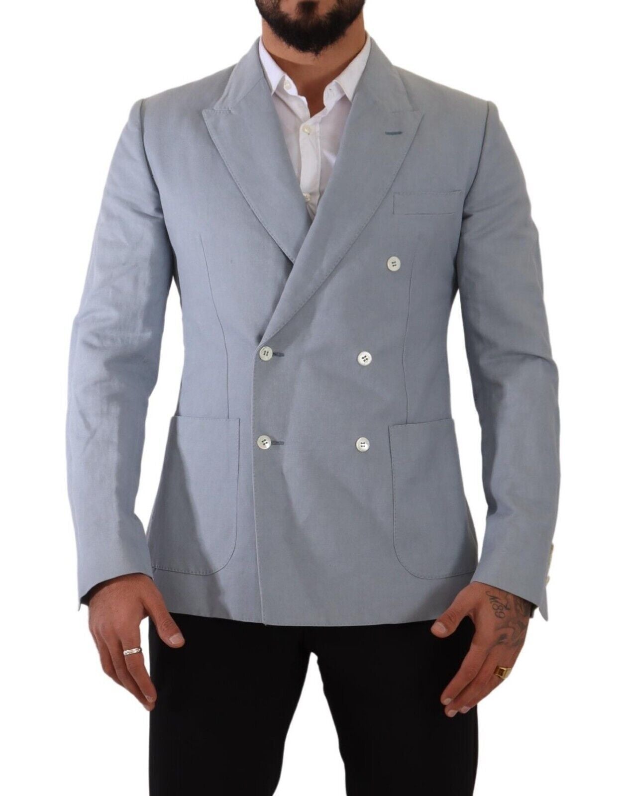 Dolce &amp; Gabbana Elegant Slim Fit lyseblå dobbeltradet blazer