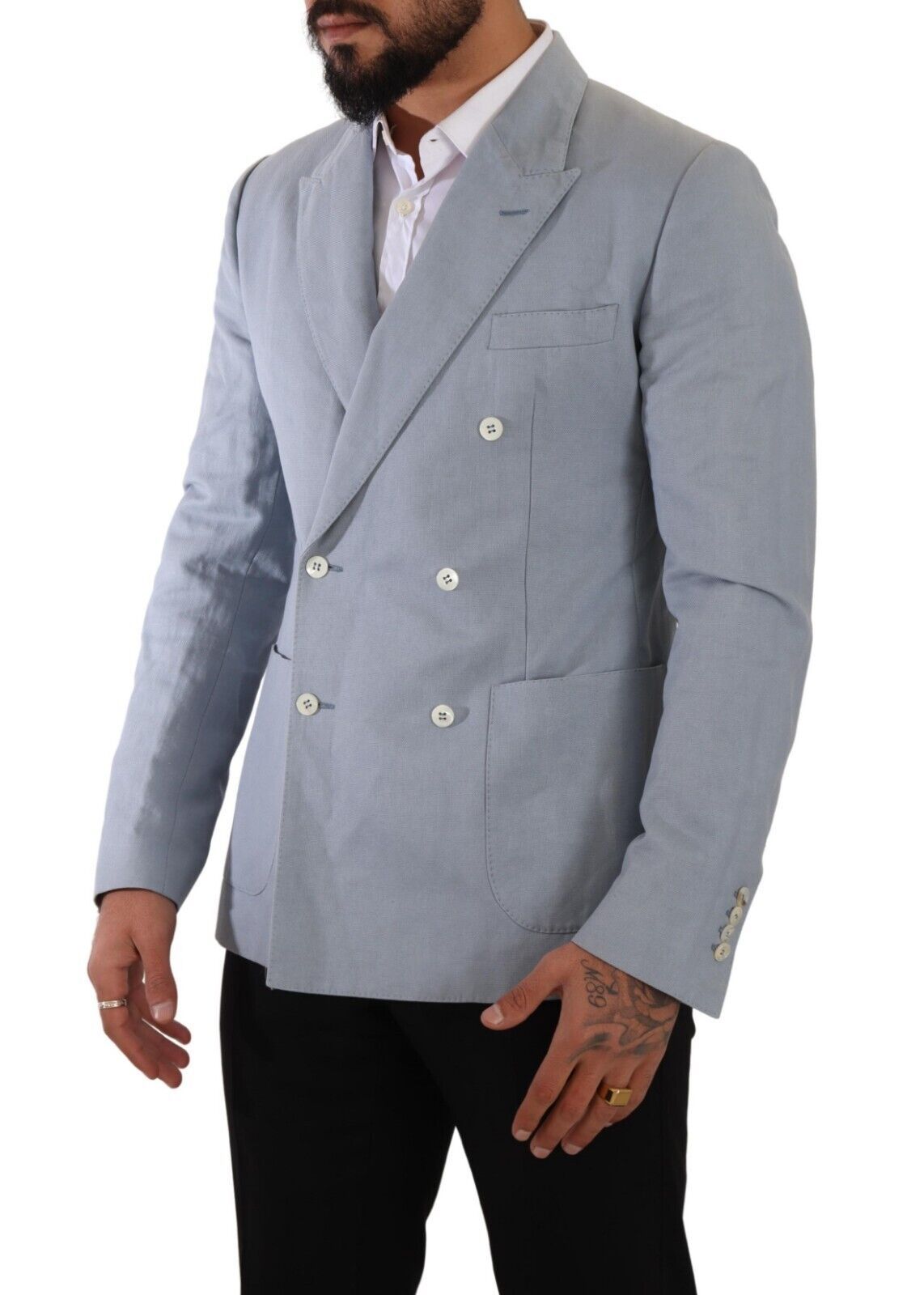 Dolce &amp; Gabbana Elegant Slim Fit lyseblå dobbeltradet blazer