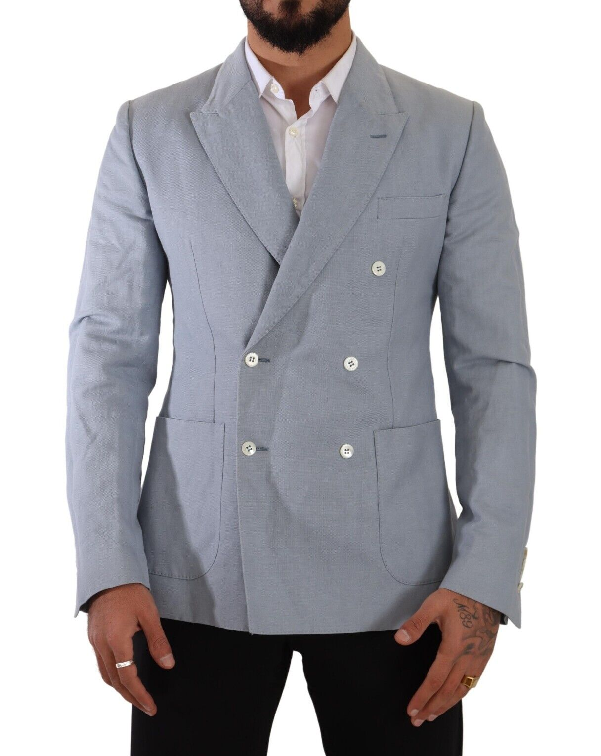 Dolce &amp; Gabbana Elegant Slim Fit lyseblå dobbeltradet blazer