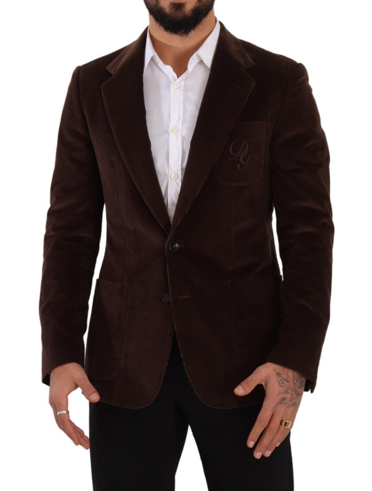 Dolce &amp; Gabbana Elegant Brun Corduroy Slim Fit Blazer