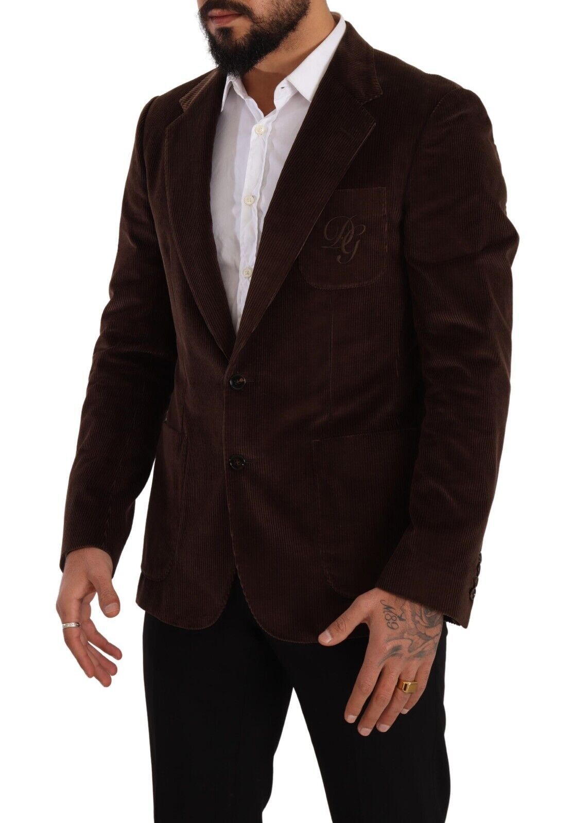 Dolce &amp; Gabbana Elegant Brun Corduroy Slim Fit Blazer