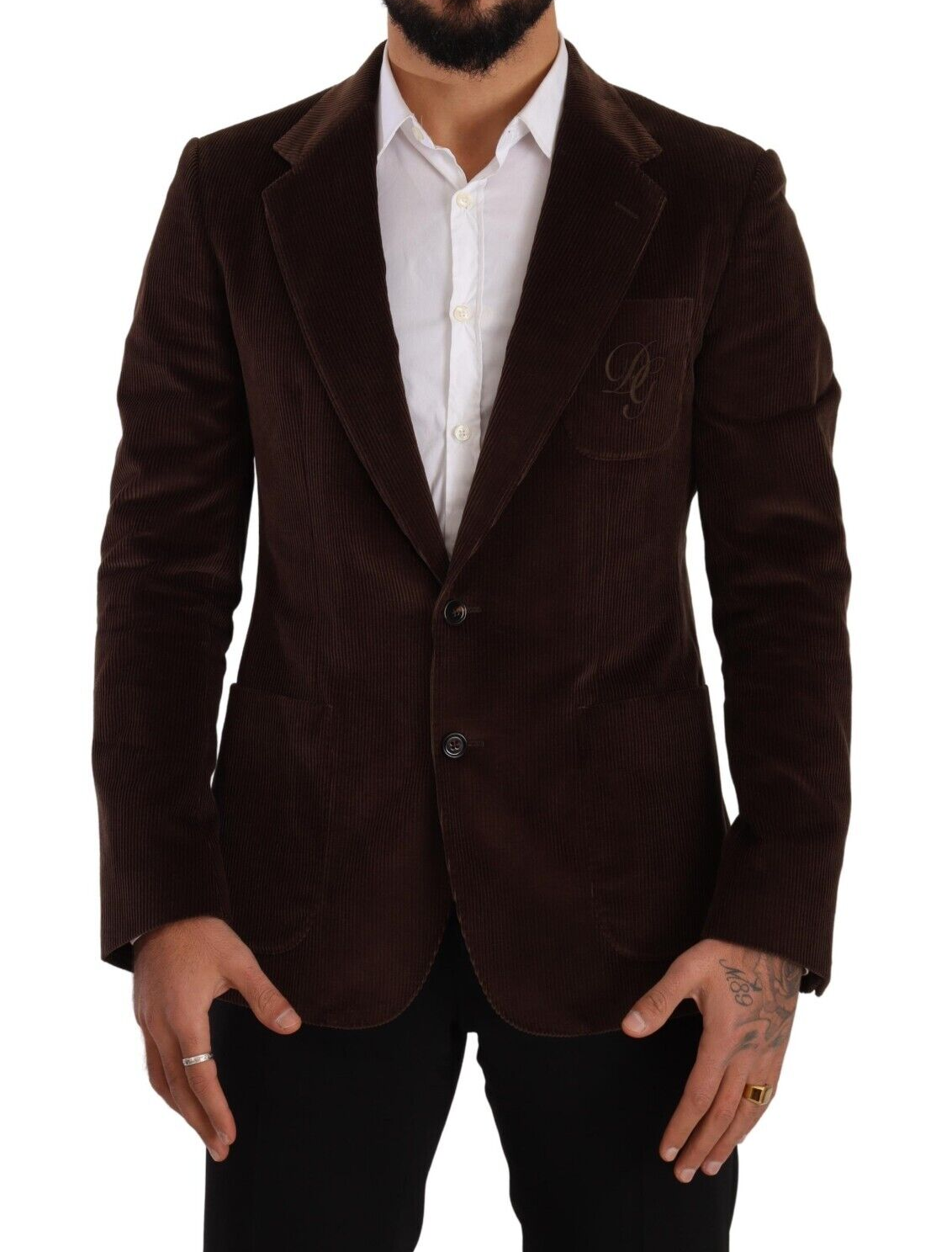 Dolce &amp; Gabbana Elegant Brun Corduroy Slim Fit Blazer