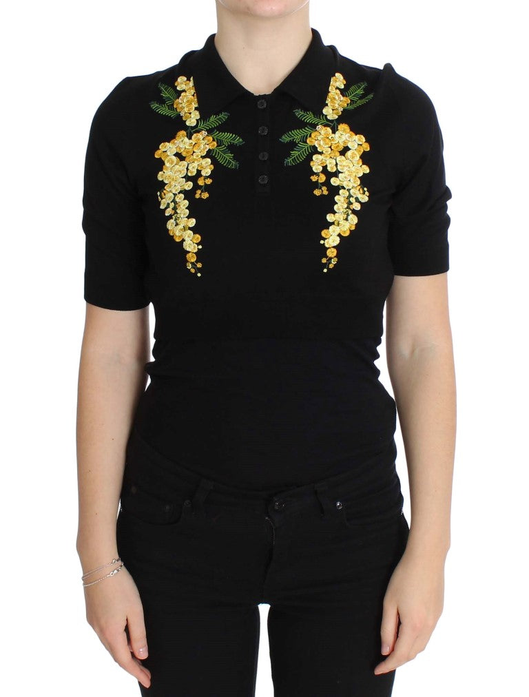 Dolce &amp; Gabbana elegant sort silke blomsterpolo top