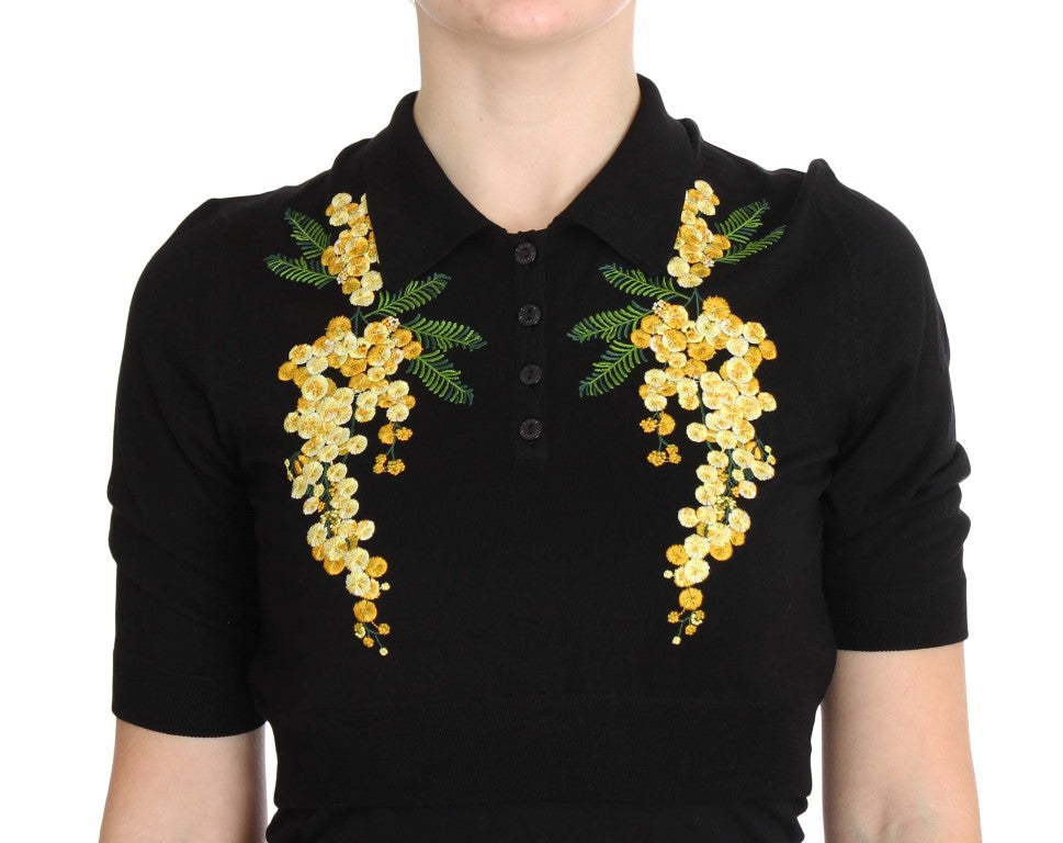 Dolce &amp; Gabbana elegant sort silke blomsterpolo top