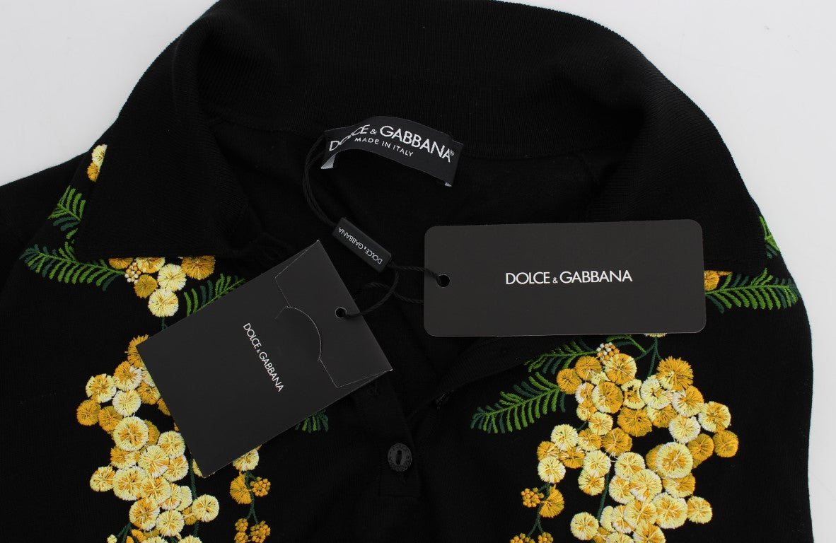 Dolce &amp; Gabbana elegant sort silke blomsterpolo top