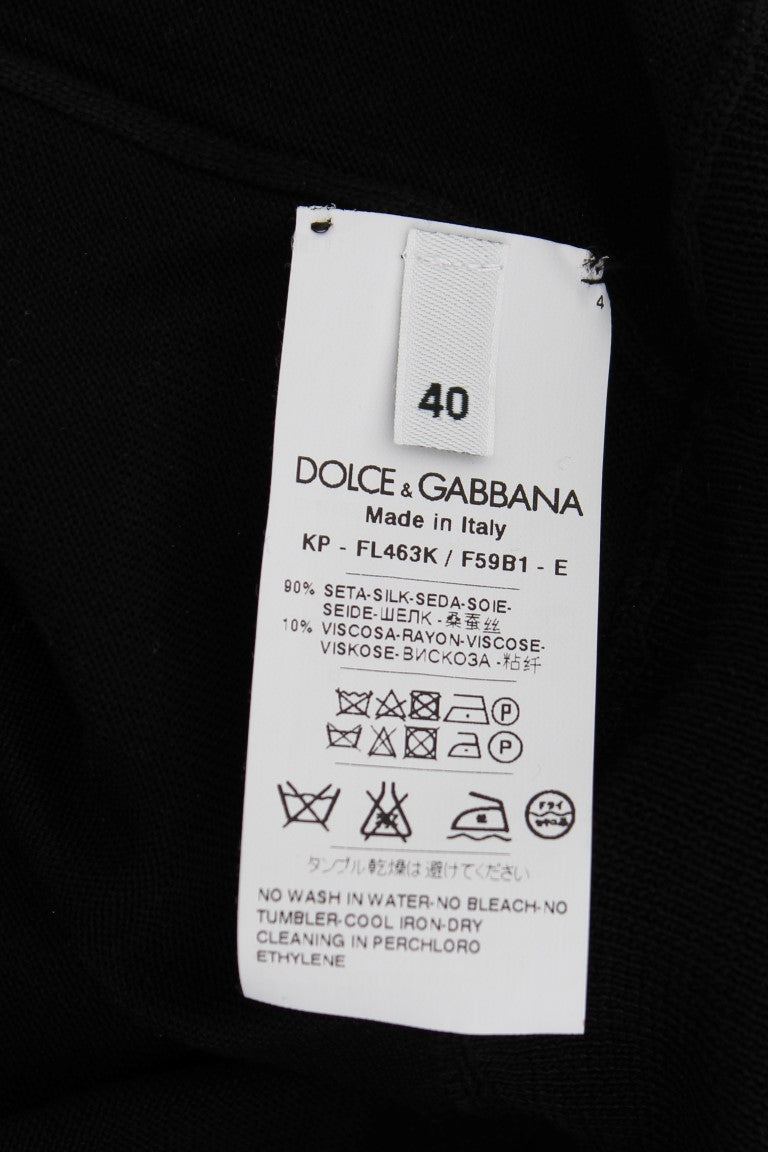 Dolce &amp; Gabbana elegant sort silke blomsterpolo top