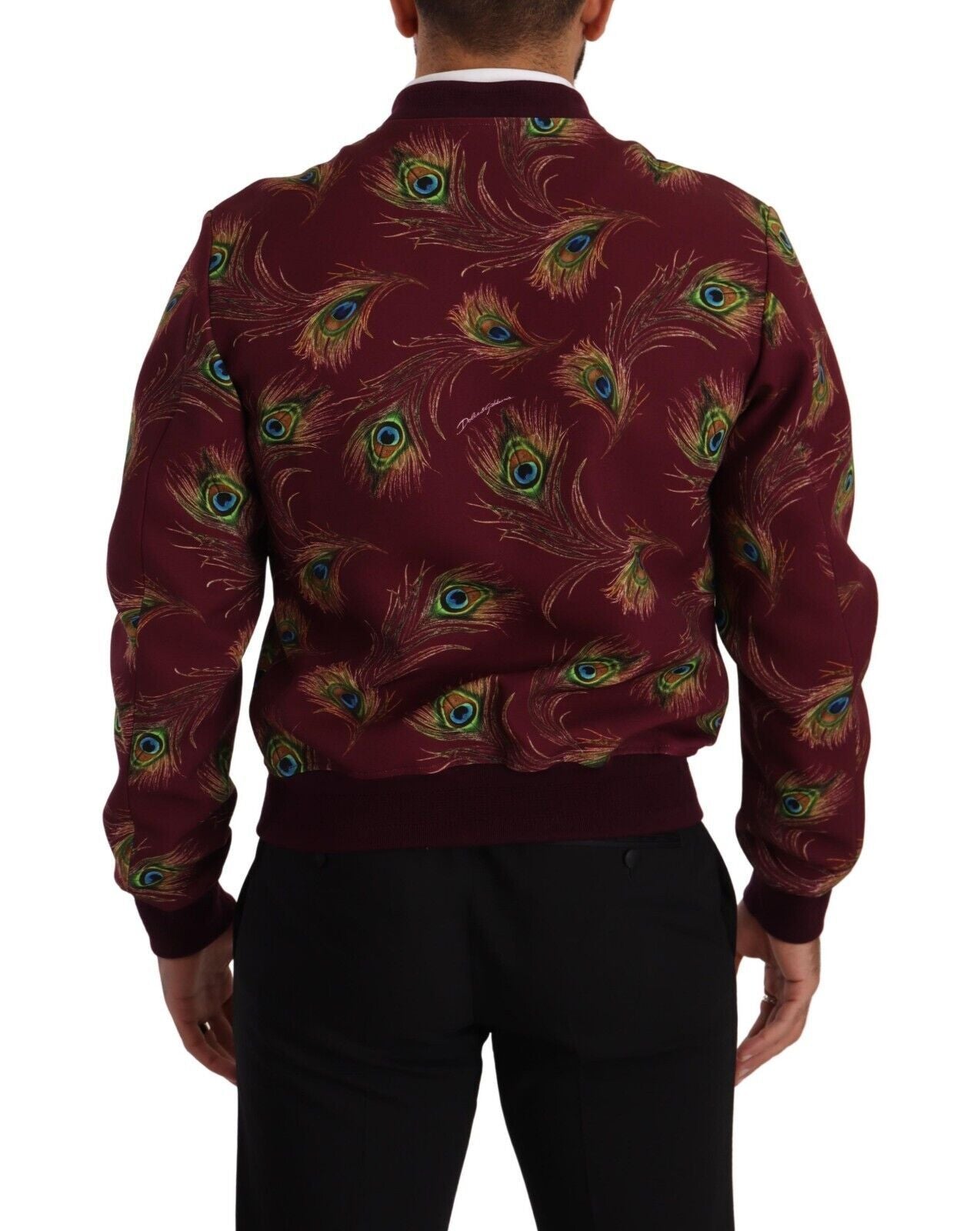 Dolce &amp; Gabbana Radiant Red Peacock Print Bomber Jacket