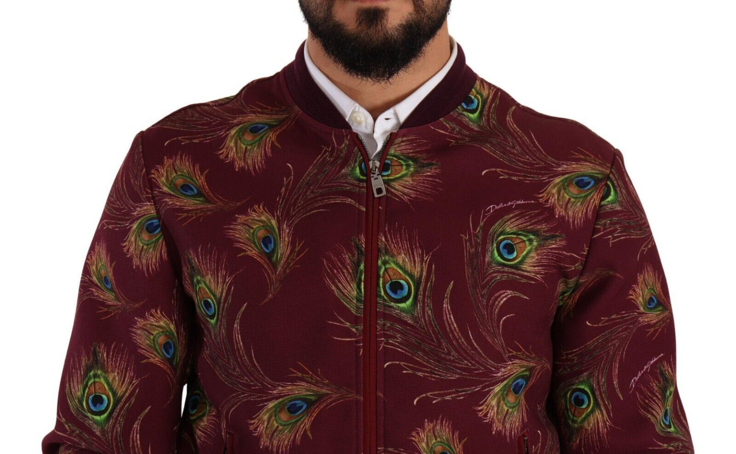 Dolce &amp; Gabbana Radiant Red Peacock Print Bomber Jacket