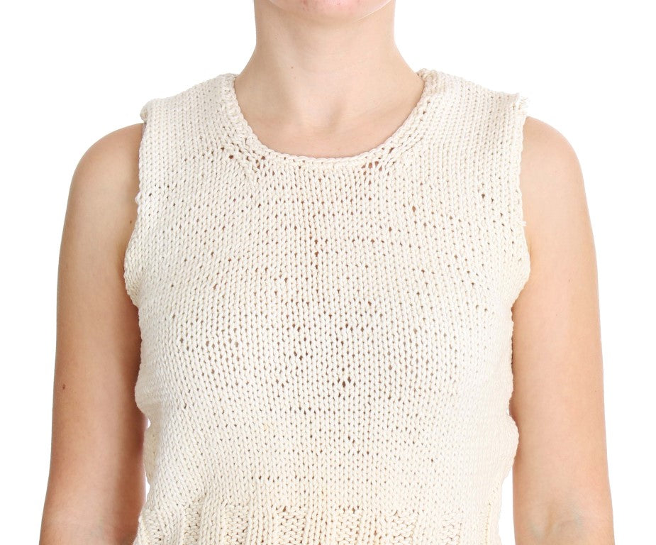 PINK MEMORIES Beige ærmeløs bomuldsblanding vest sweater