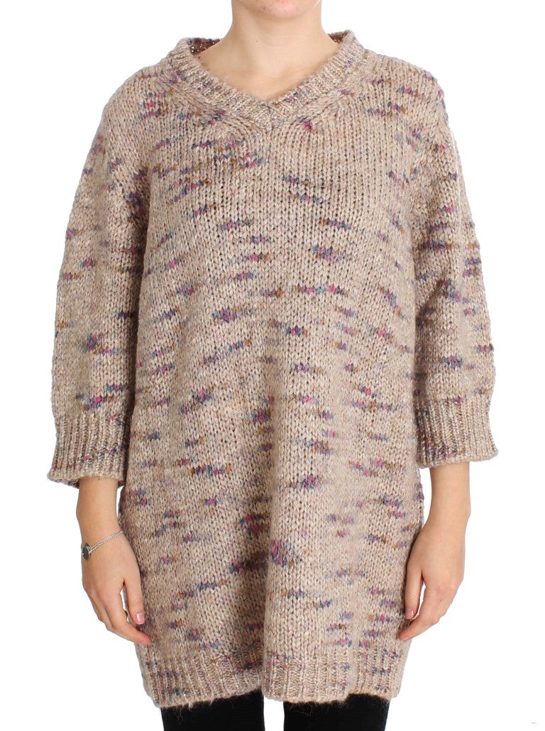 PINK MEMORIES Beige oversized V-hals strikket sweater