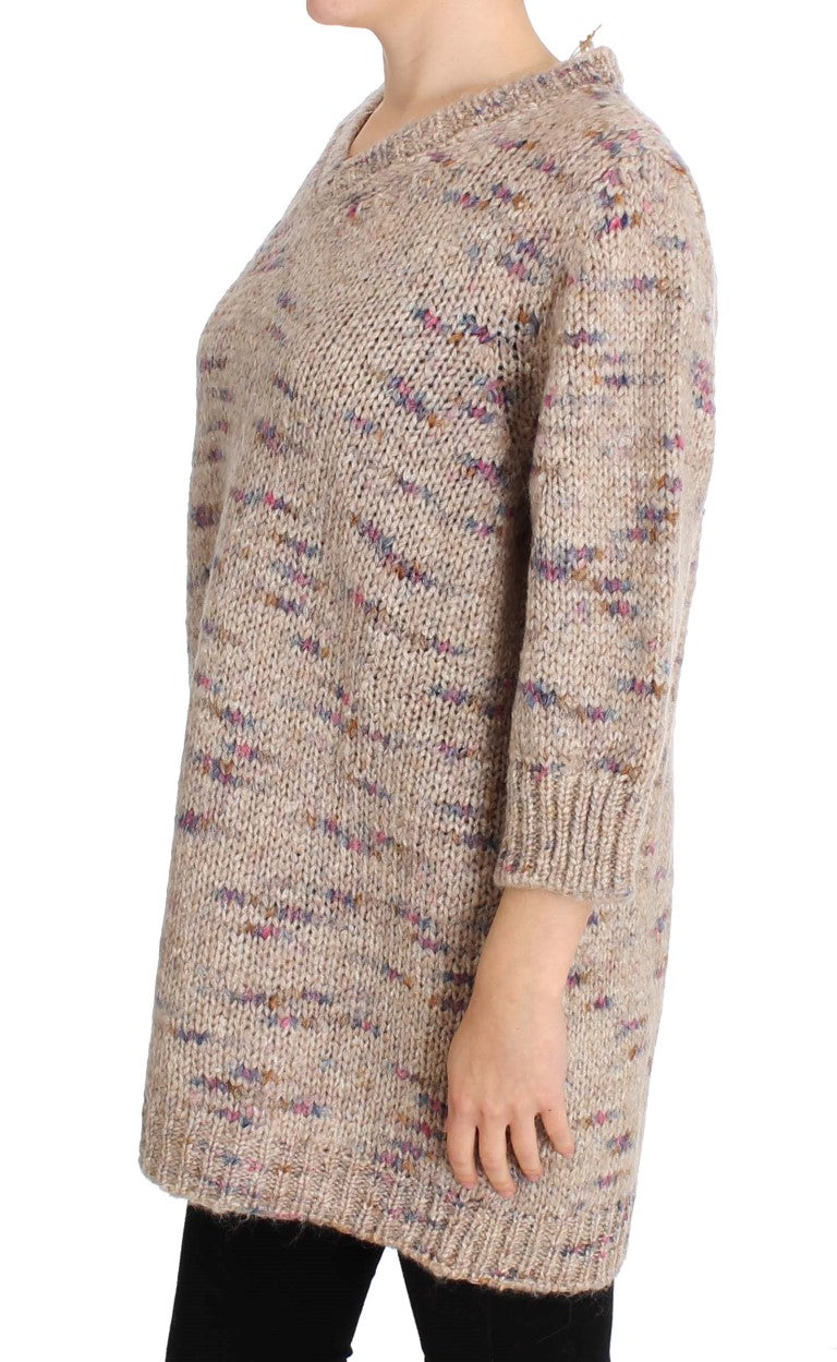 PINK MEMORIES Beige oversized V-hals strikket sweater