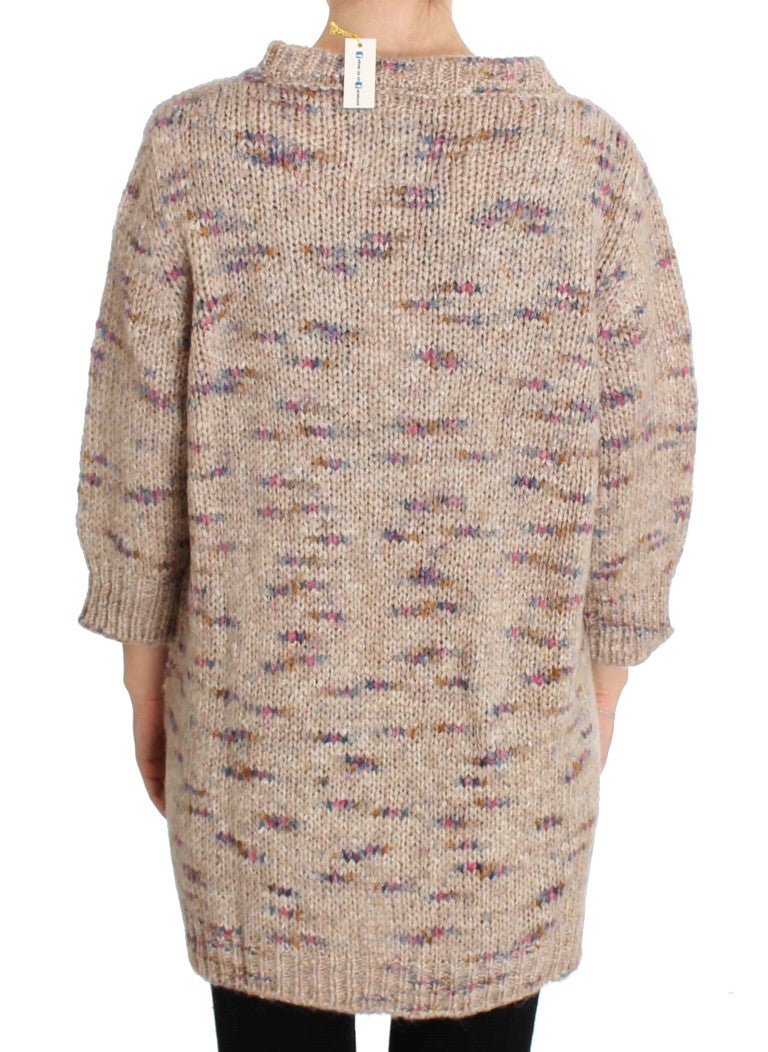 PINK MEMORIES Beige oversized V-hals strikket sweater