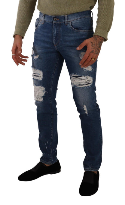 Dolce &amp; Gabbana Elegante Slim Fit Denim Jeans med Slides