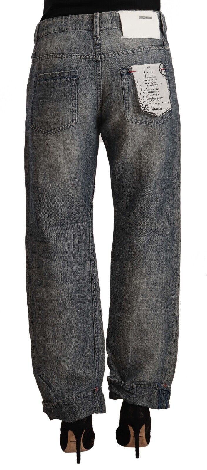 Acht Chic Grå Straight Cut Ramie-bomulds jeans