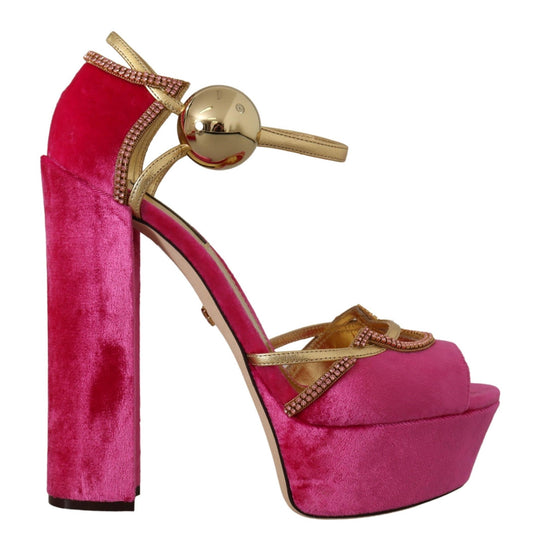 Dolce &amp; Gabbana Ethereal Pink Velvet Crystal Sandaler