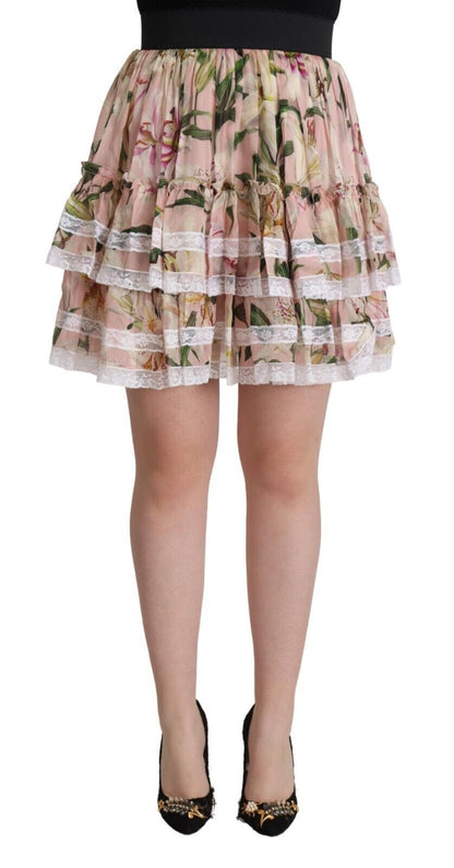Dolce &amp; Gabbana Elegant Lily Print Lagdelt A-formet Mininederdel