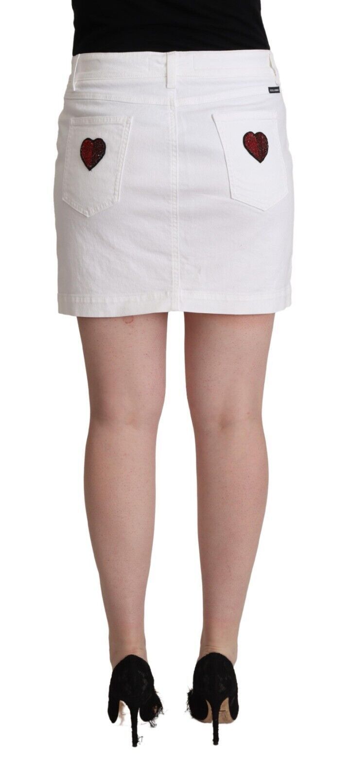 Dolce &amp; Gabbana Chic Udsmykket Hvid Denim Mini Nederdel