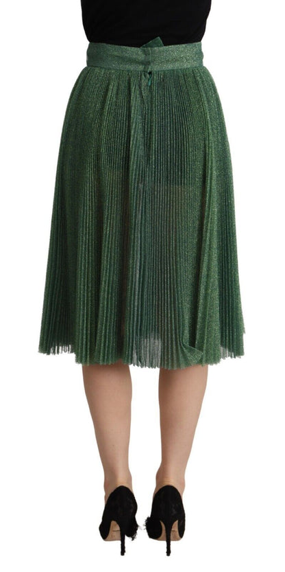 Dolce &amp; Gabbana Metallic Grøn Plisseret A-Line Midi Nederdel