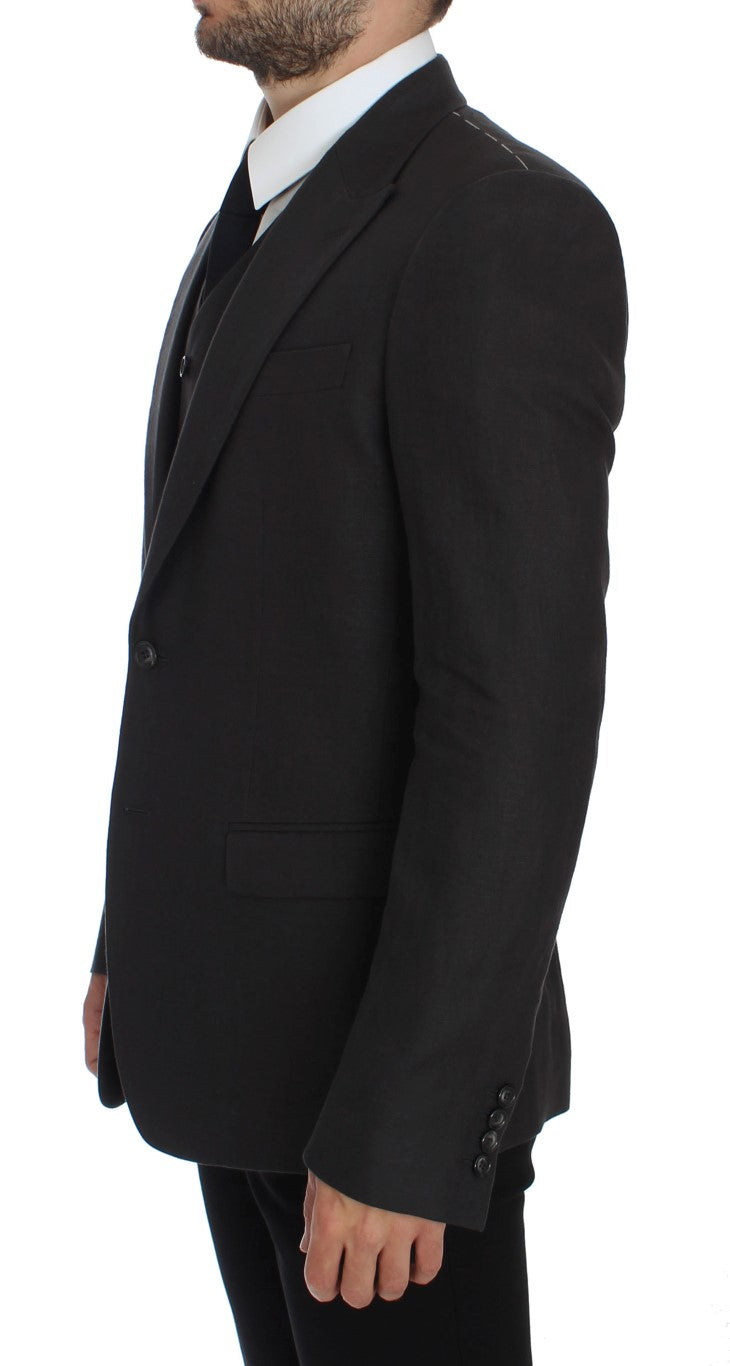 Dolce &amp; Gabbana Elegant grå linned Slim Fit Blazer og Vest