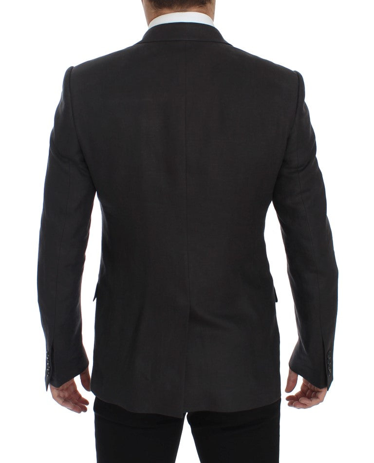 Dolce &amp; Gabbana Elegant grå linned Slim Fit Blazer og Vest