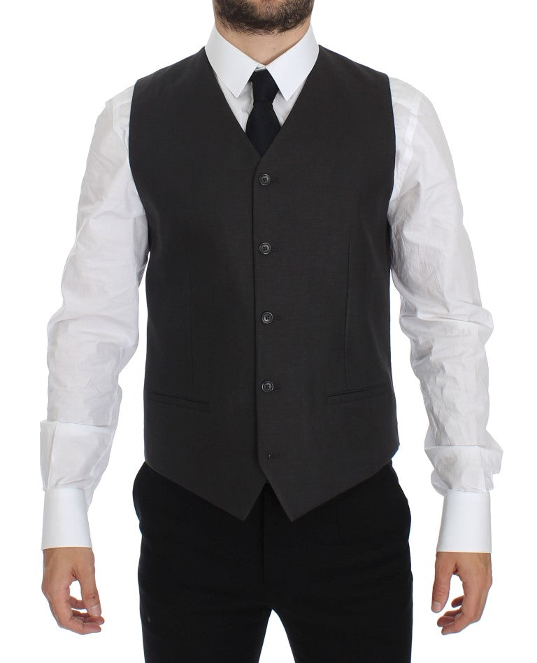 Dolce &amp; Gabbana Elegant grå linned Slim Fit Blazer og Vest