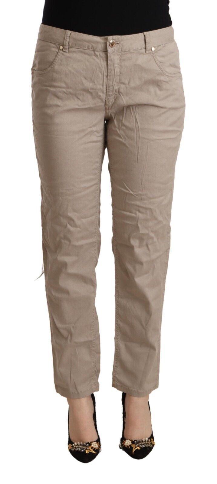 Acht Beige Mid Waist Tapered Bukser