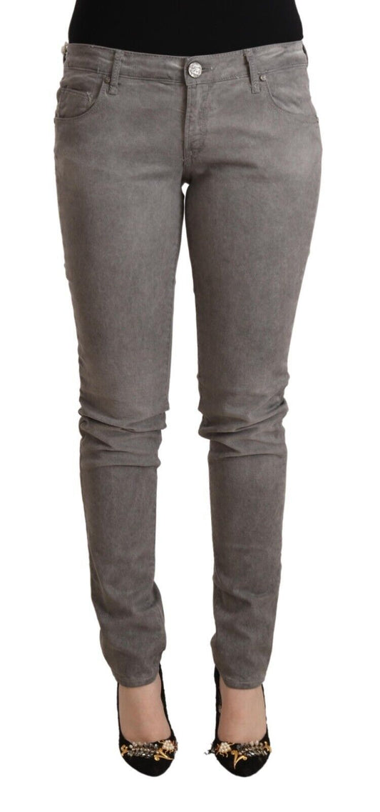 Acht Chic Grå Skinny Cotton Jeans med lav talje