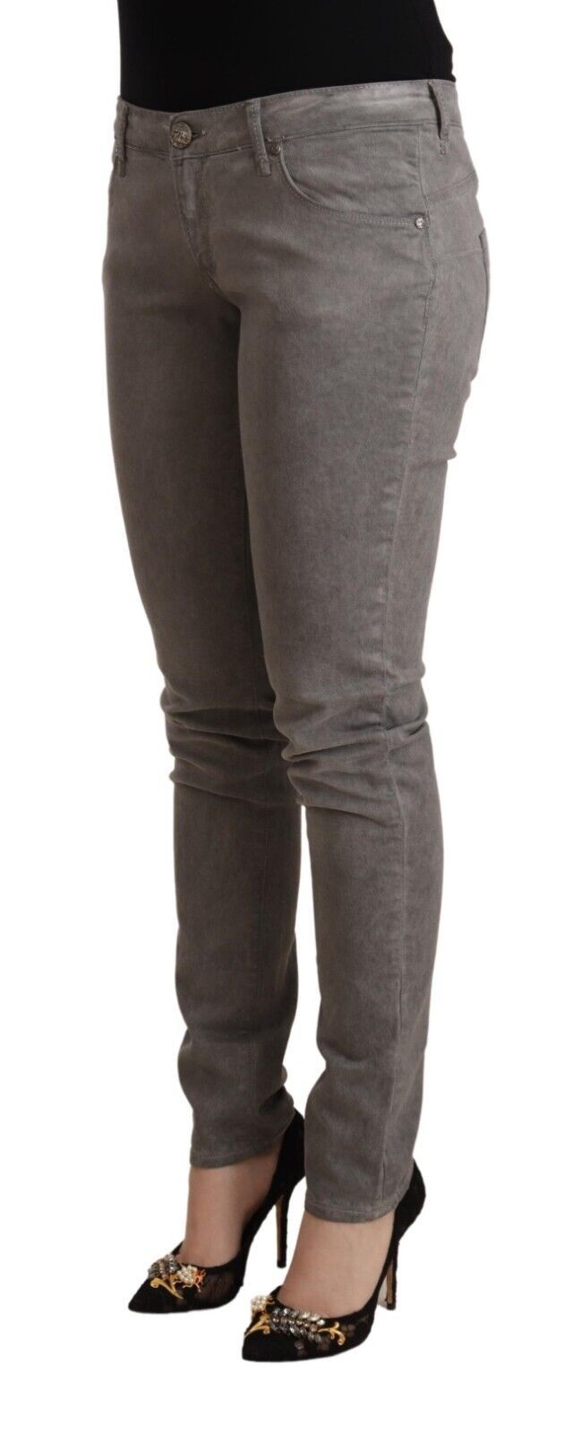 Acht Chic Grå Skinny Cotton Jeans med lav talje