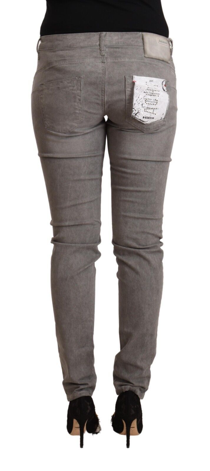 Acht Chic Grå Skinny Cotton Jeans med lav talje