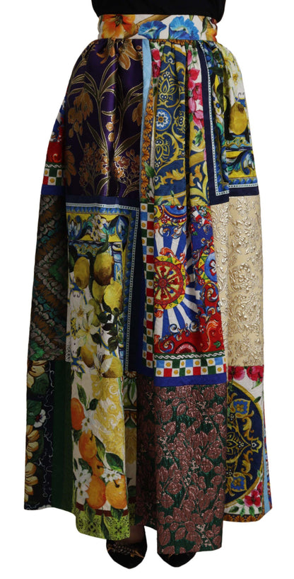 Dolce &amp; Gabbana højtaljet maxinederdel med sicilianske mønstre