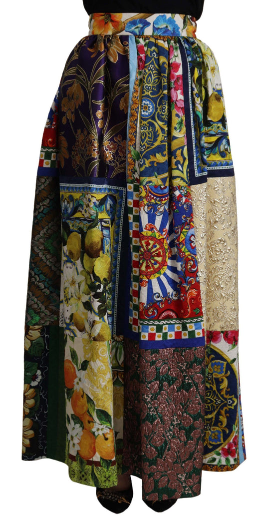 Dolce &amp; Gabbana højtaljet maxinederdel med sicilianske mønstre