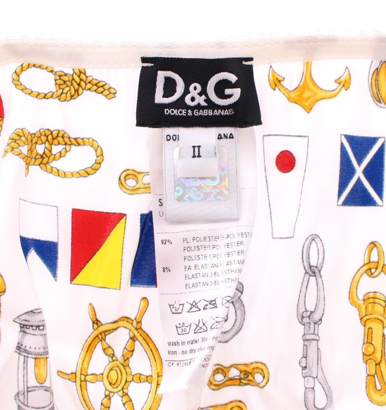 Dolce &amp; Gabbana Elegant White Sailor Print Lingeri Sæt