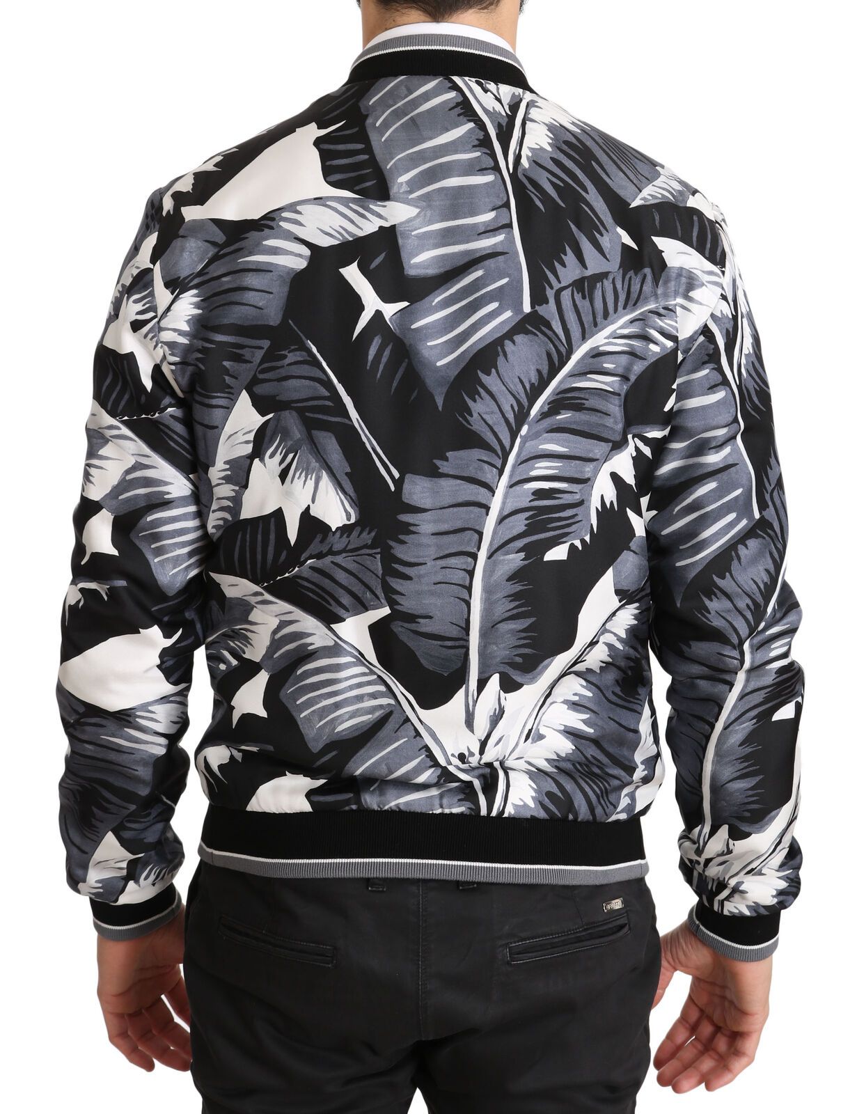 Dolce &amp; Gabbana Elegant Banana Leaf Print Silke Bomber Jacket