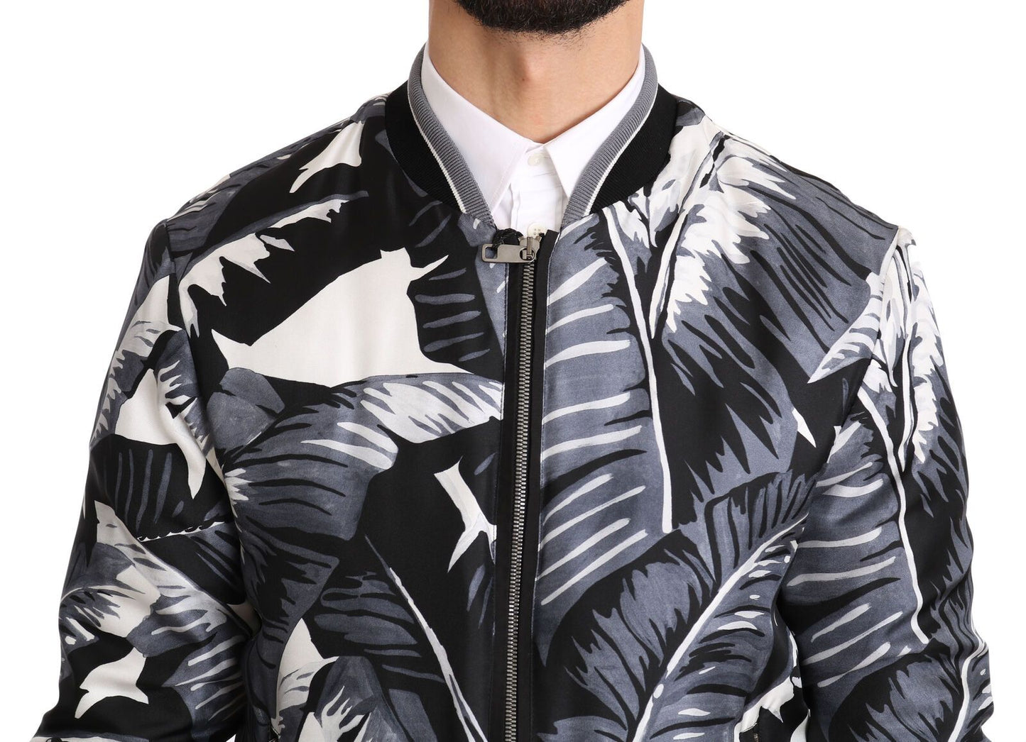 Dolce &amp; Gabbana Elegant Banana Leaf Print Silke Bomber Jacket