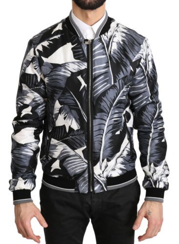 Dolce &amp; Gabbana Elegant Banana Leaf Print Silke Bomber Jacket