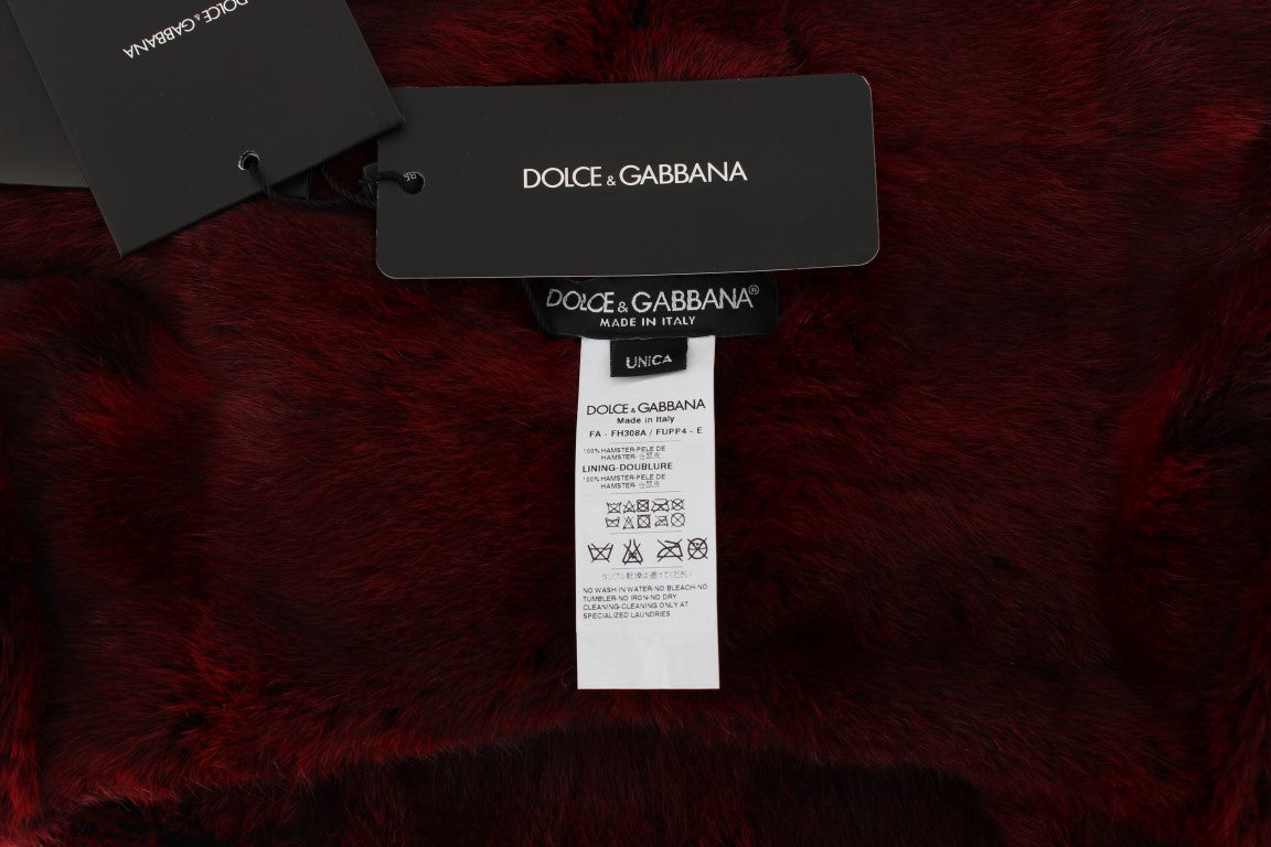 Dolce &amp; Gabbana Luksuriøs Bordeaux Fur Tørklæde med hætte