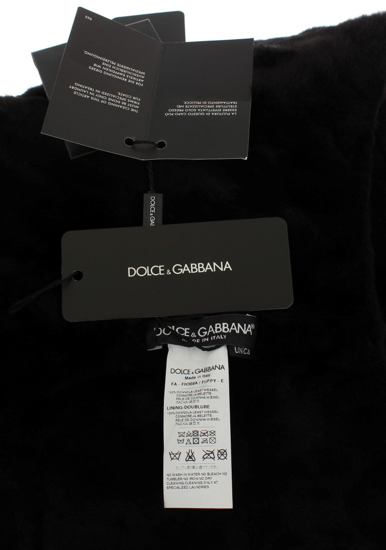 Dolce &amp; Gabbana Chic Black Weasel Pels Hættetørklæde Wrap