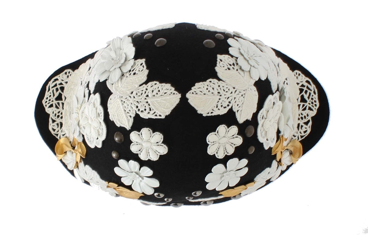 Dolce &amp; Gabbana Elegant sort blomstret uld Cloche Hat