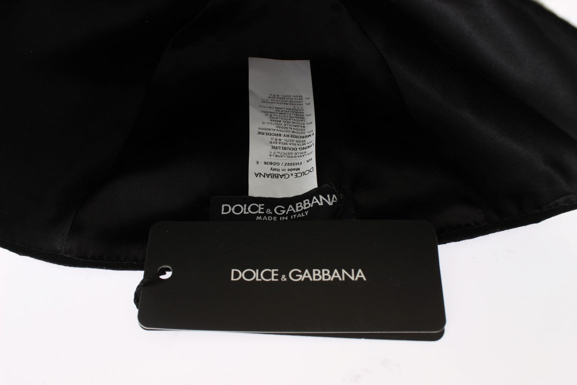 Dolce &amp; Gabbana Elegant sort blomstret uld Cloche Hat