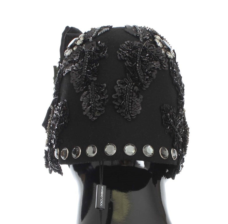 Dolce &amp; Gabbana Elegant sort krystaludsmykket Cloche Hat