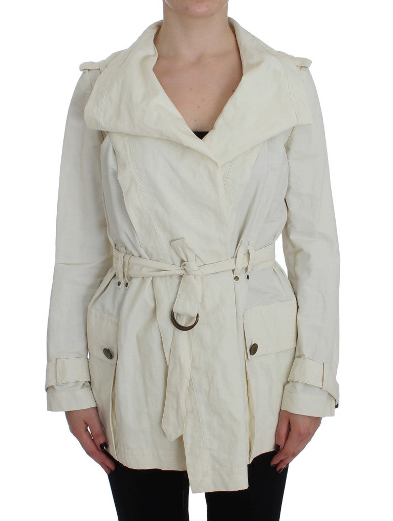 PLEIN SUD Elegant hvid wrap trench-jakke