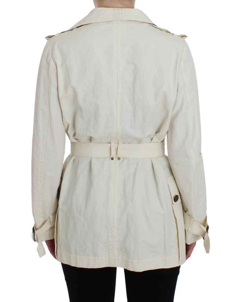 PLEIN SUD Elegant hvid wrap trench-jakke