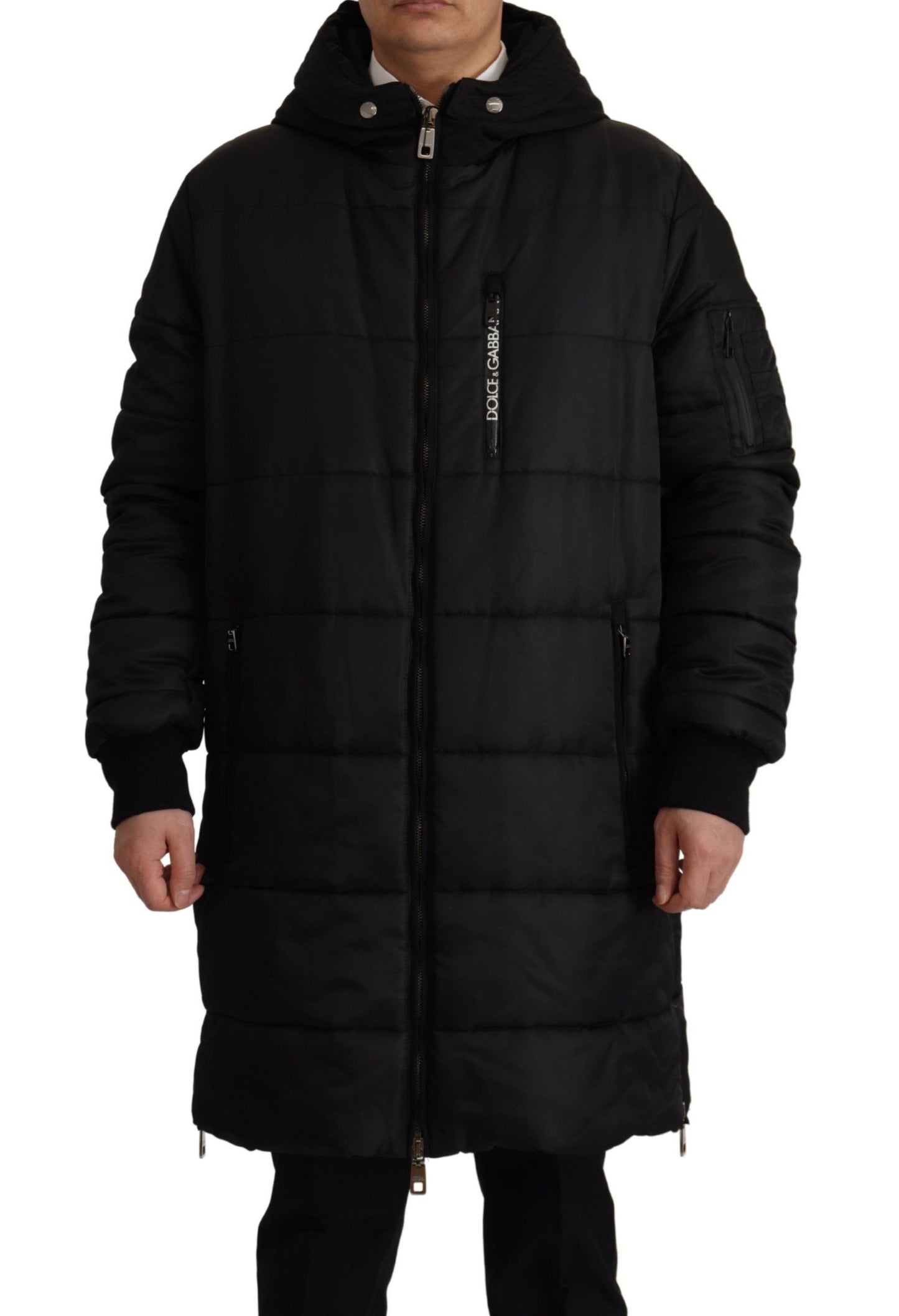 Dolce &amp; Gabbana Elegant Sort Hættetrøje Parka Vinterjakke