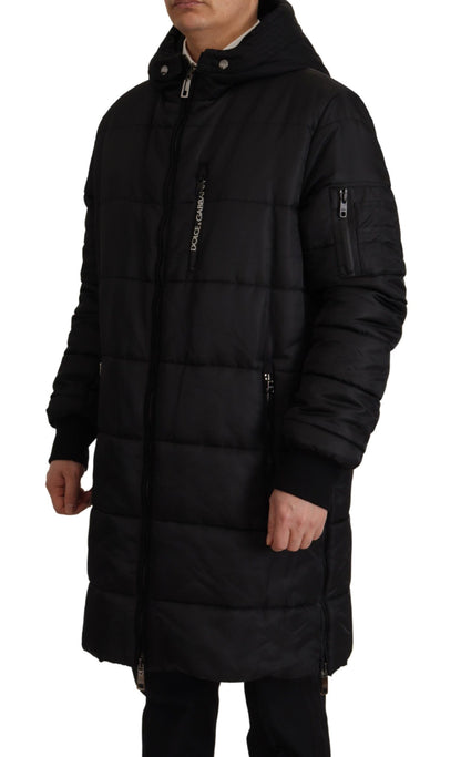 Dolce &amp; Gabbana Elegant Sort Hættetrøje Parka Vinterjakke