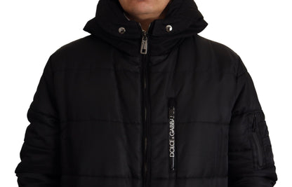 Dolce &amp; Gabbana Elegant Sort Hættetrøje Parka Vinterjakke