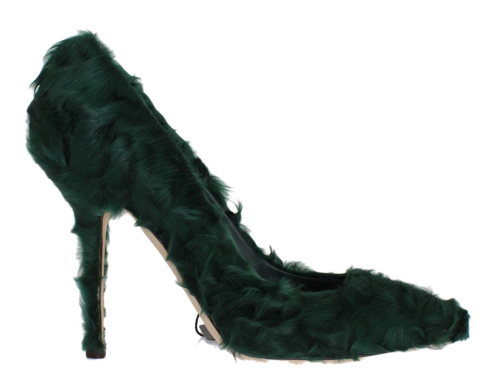 Dolce &amp; Gabbana Elegant Green Xiangao Fur Læder Pumps