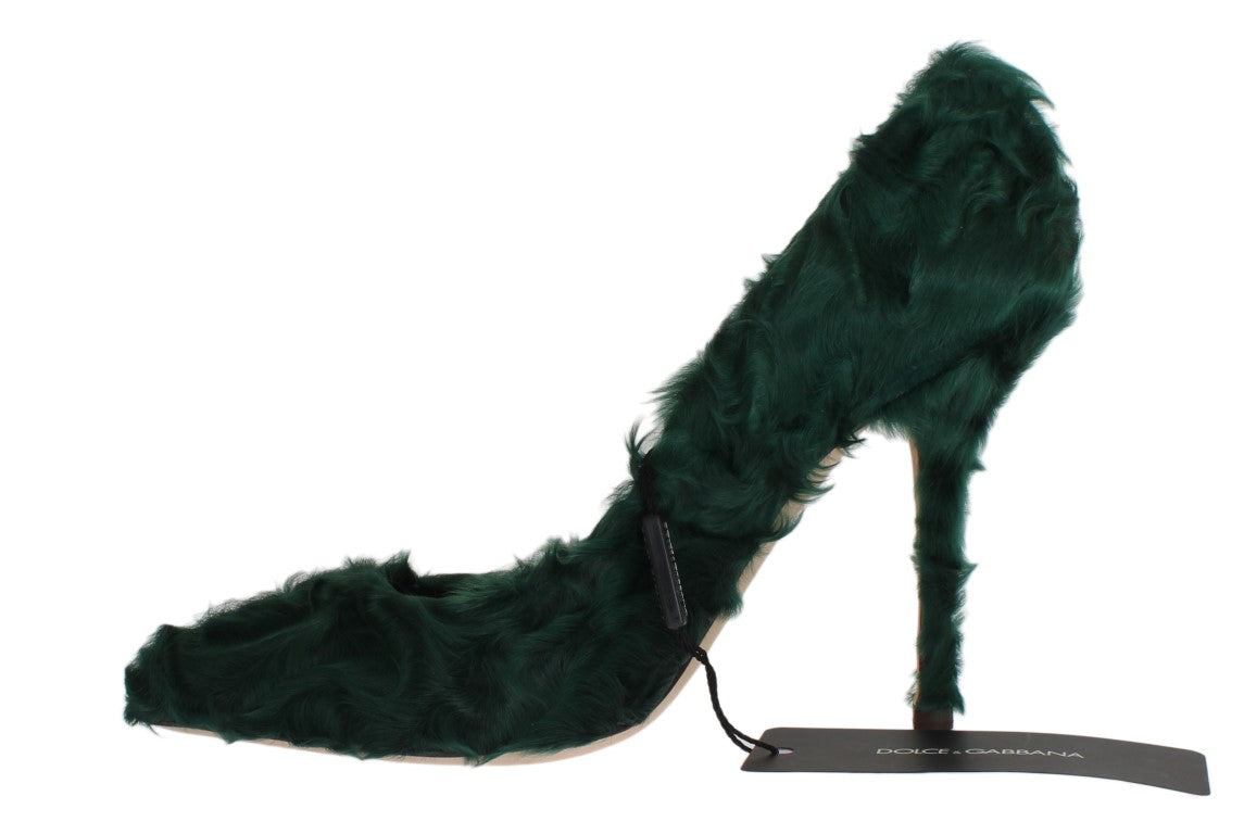 Dolce &amp; Gabbana Elegant Green Xiangao Fur Læder Pumps